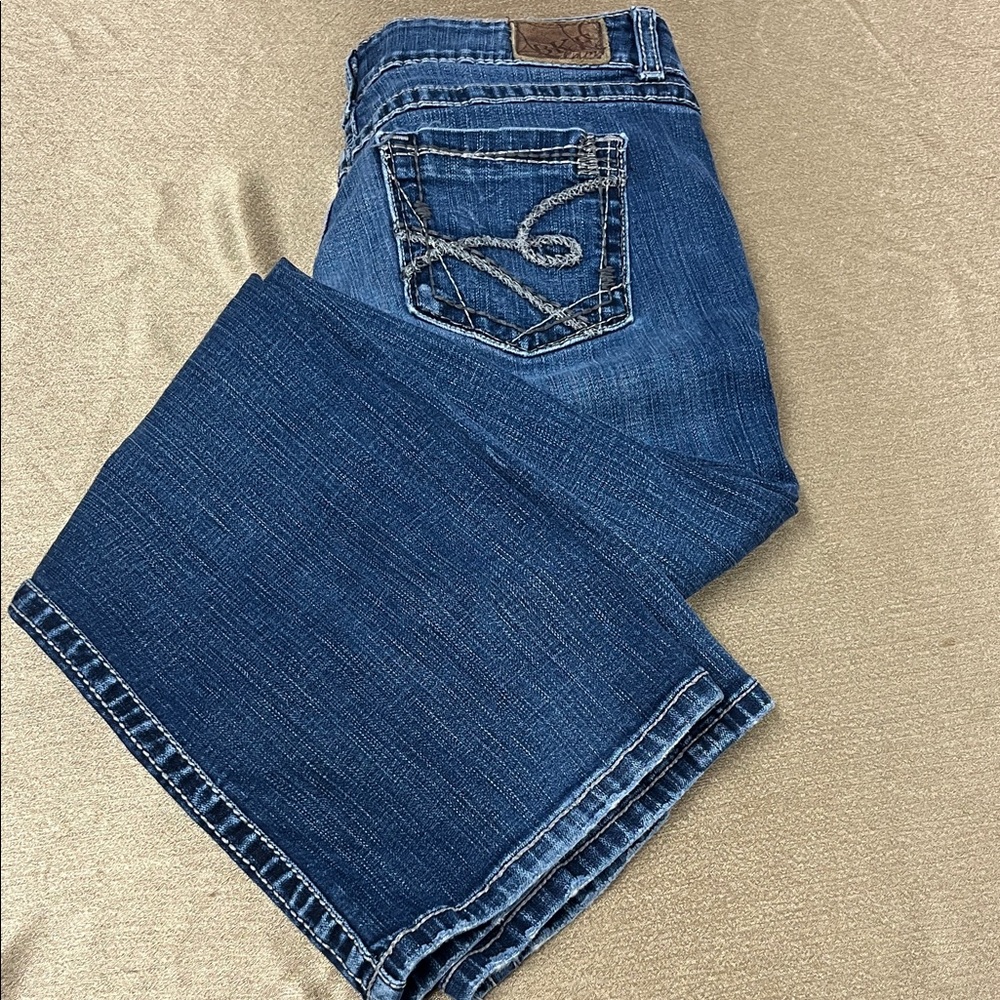 BKE Medium Blue Bootcut Jeans with Embroidered Back Pocket